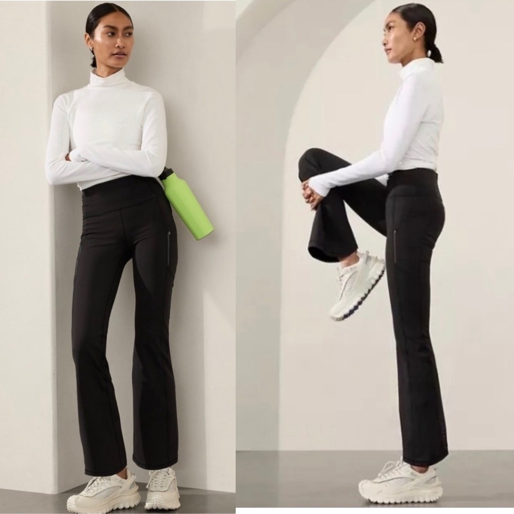Athleta Rainier Bootcut Pant Black High Rise Zip Pocket 467899 Small Petite